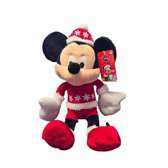Christmas Disney Mickey Mouse Snowflakes Red And White Plush - Picture 2 of 10